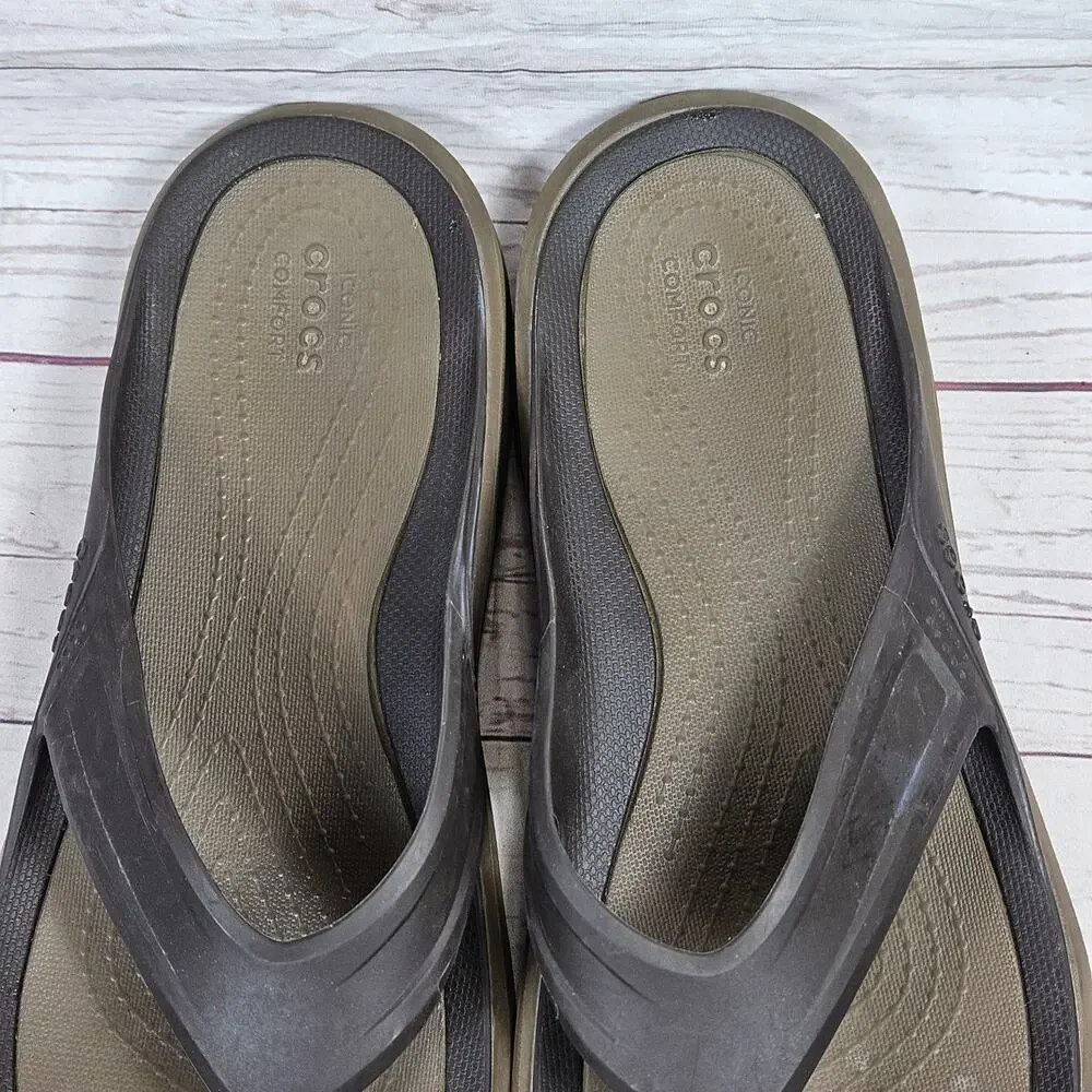 CROCS Flip Flop Sandals Men's Brown Khaki US 12 Iconic Comfort Croslite